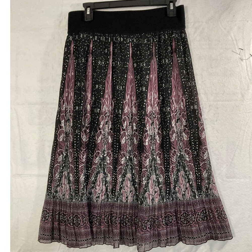 Metrowear Pleated Midi Skirt Women Small Black Pink Paisley Boho Accordion Skirt